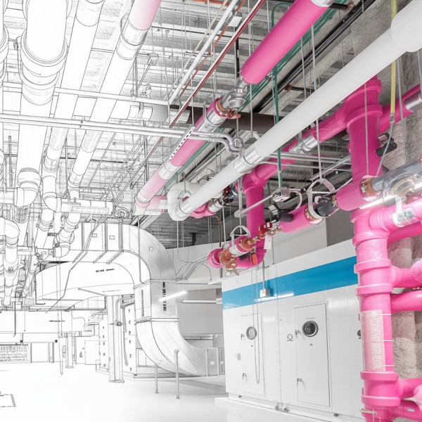 3D model of a fully coordinated mechanical room, a result of using ClashPilot.